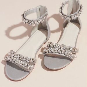 Jeweled Metallic Ankle Strap Flat Sandals